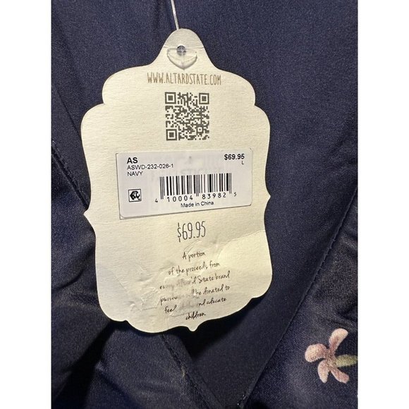 Anthropologie Altar’d State Women Navy Austen Floral Satin Dress Size Large NWT - Picture 6 of 7